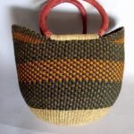 Hand-woven Bolga Basket with Red Leather Handle